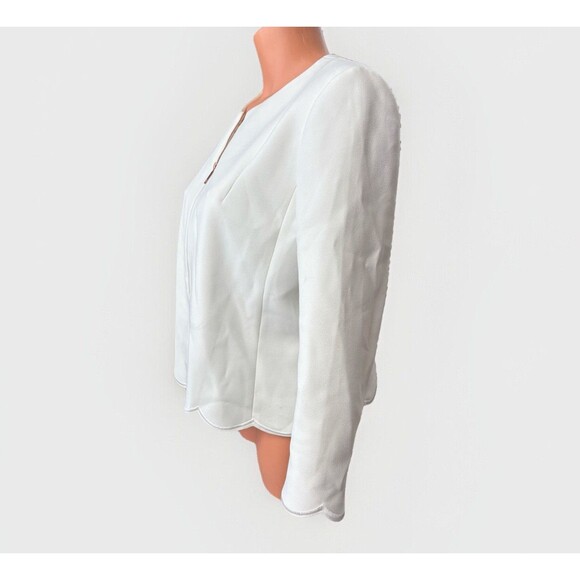 Ted Baker White Scallop Crepe Jacket TB5 Rose Gold Hardware Full Zip Lined US 12 - Picture 2 of 10